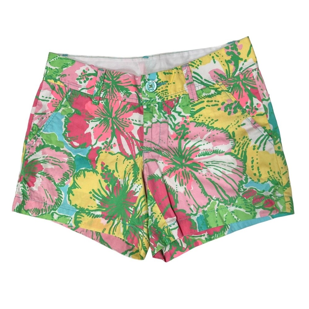 Lilly Pulitzer Callahan Shorts Women Size 0 Multicolor Floral Flat Front
